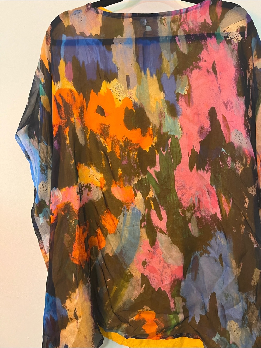 Bryn Walker Silk Multicolor Abstract Layered Tunic with Yellow Underlayer - Picture 3 of 12